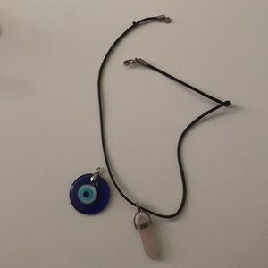 evil eye & rose quartz necklace set